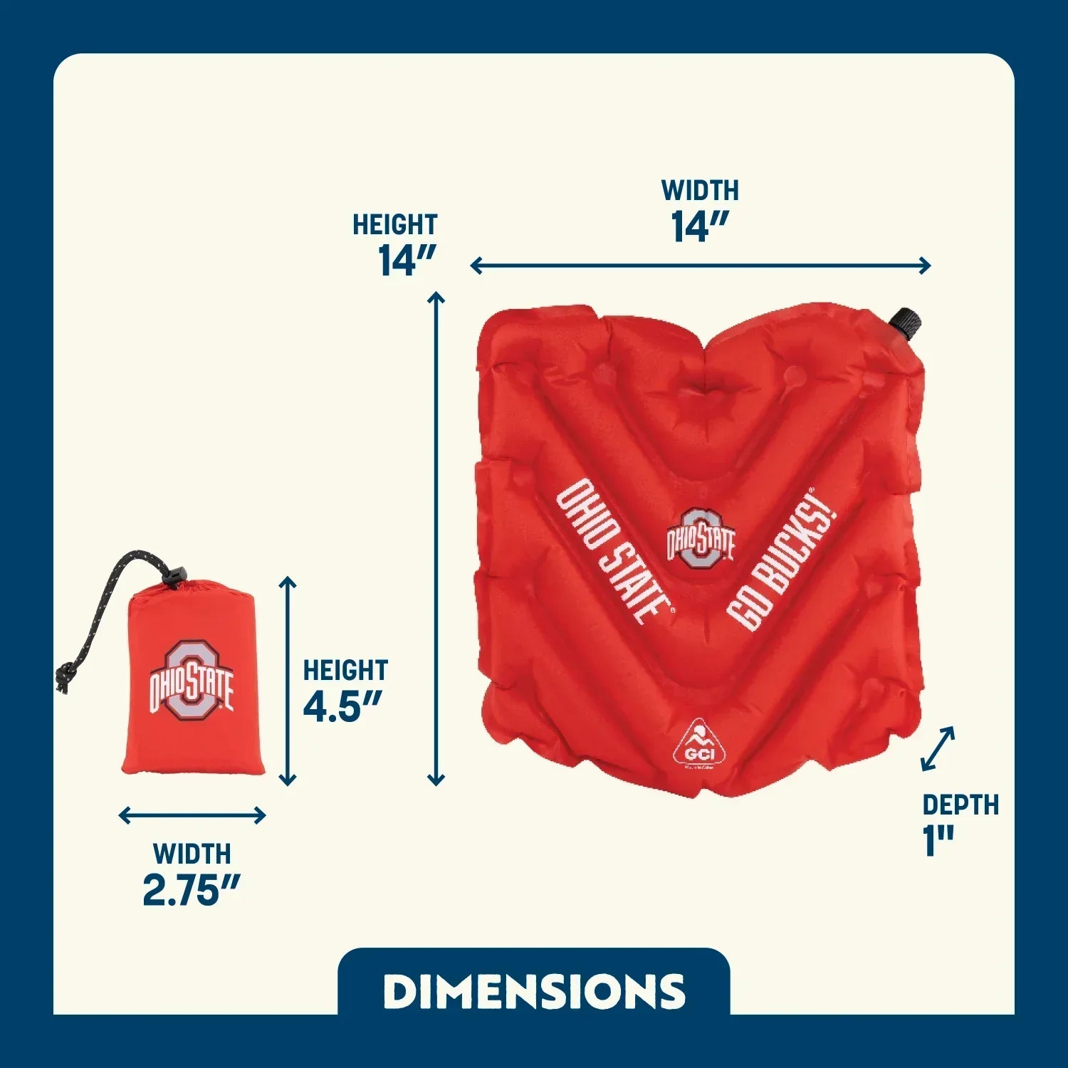 College V Seat™ Inflatable Stadium Cushion - Ohio State Buckeyes - Ready Routine